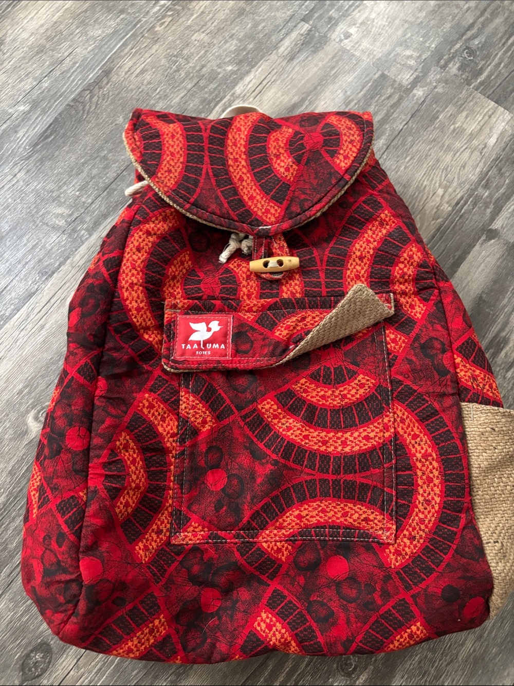Taaluma Red Patterned Canvas Tote Backpack